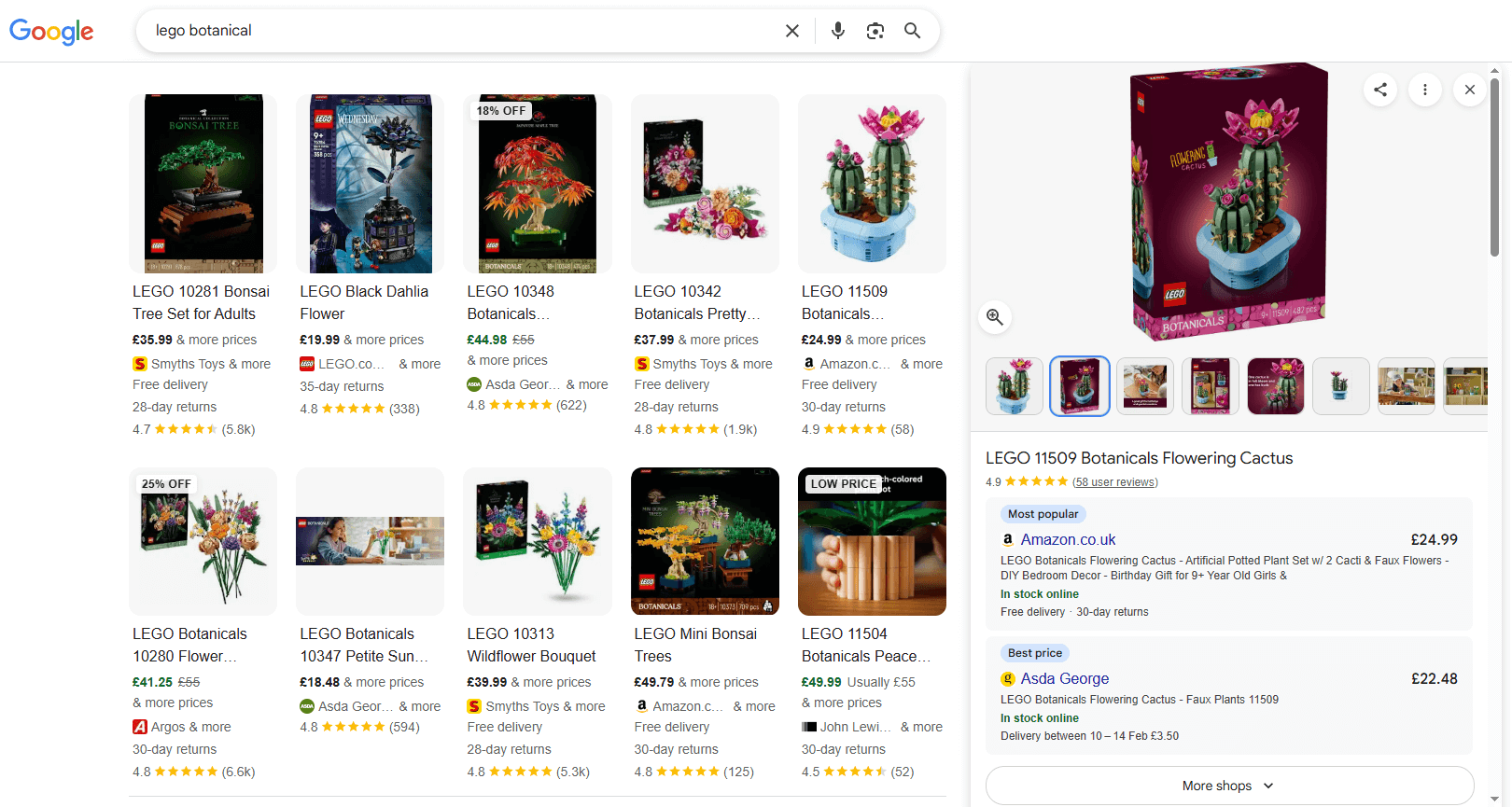 Google Shopping Suchseiten-Oberfläche