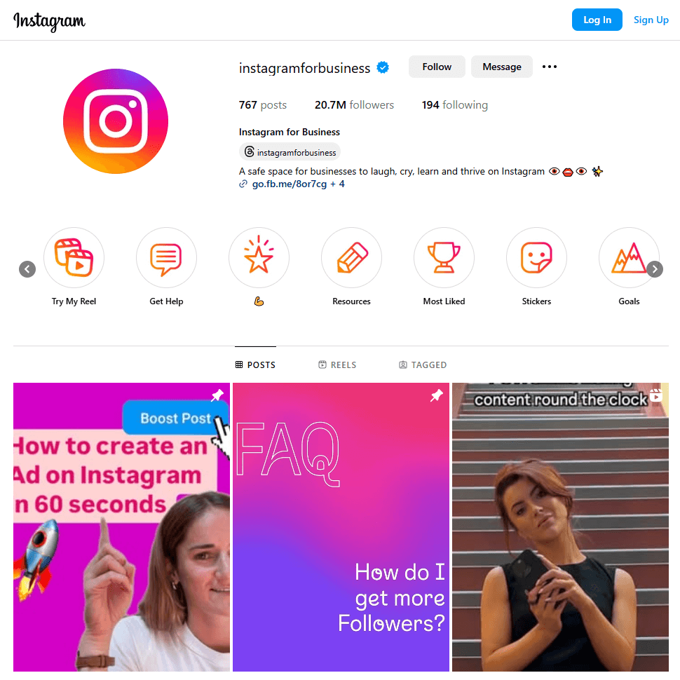 Professionelles Instagram-Profil von Instagram for Business