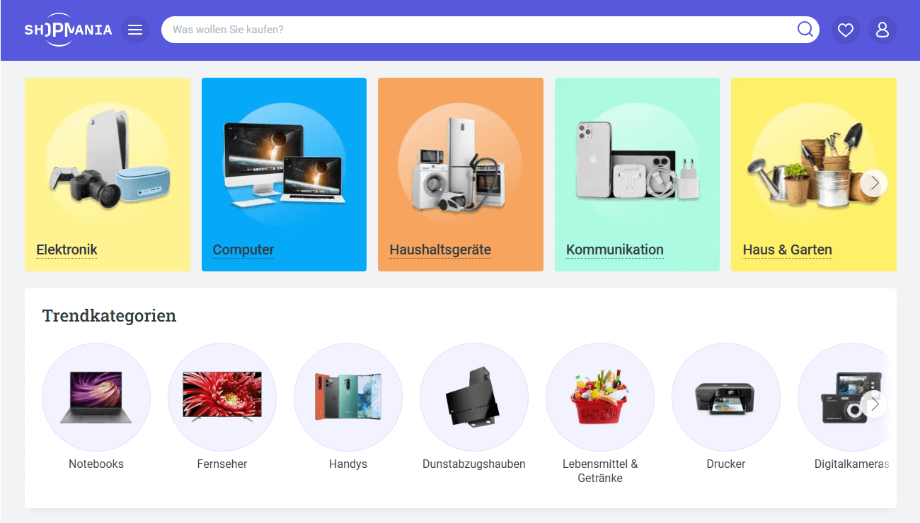 Interface de la page principale de ShopMania.de