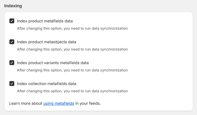 Where to configure metadata indexing in the Mulwi app settings