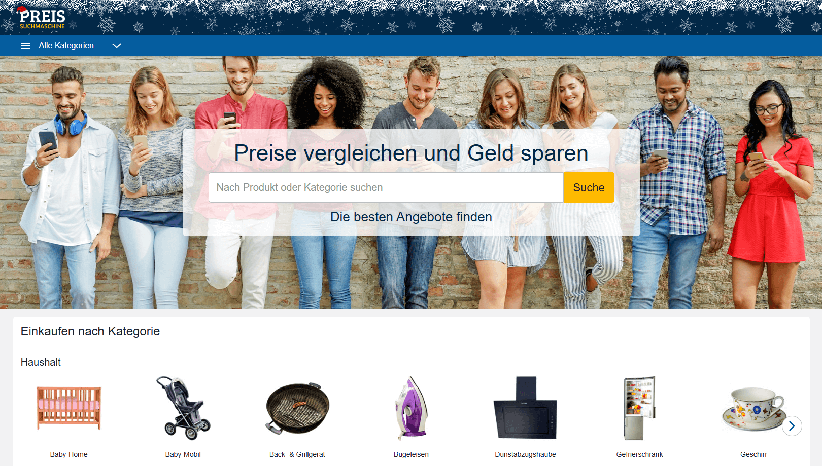 Interface de la page principale de Preissuchmaschine.de