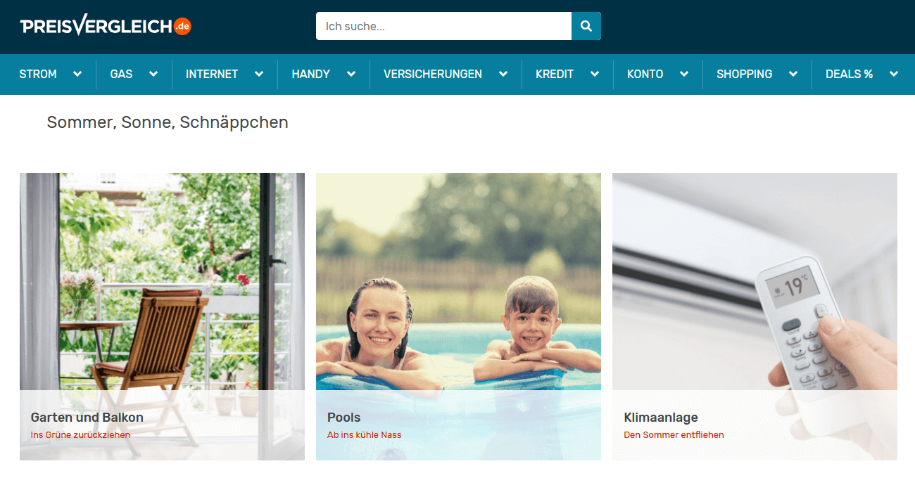 Interface de la page principale de Preisvergleich.de