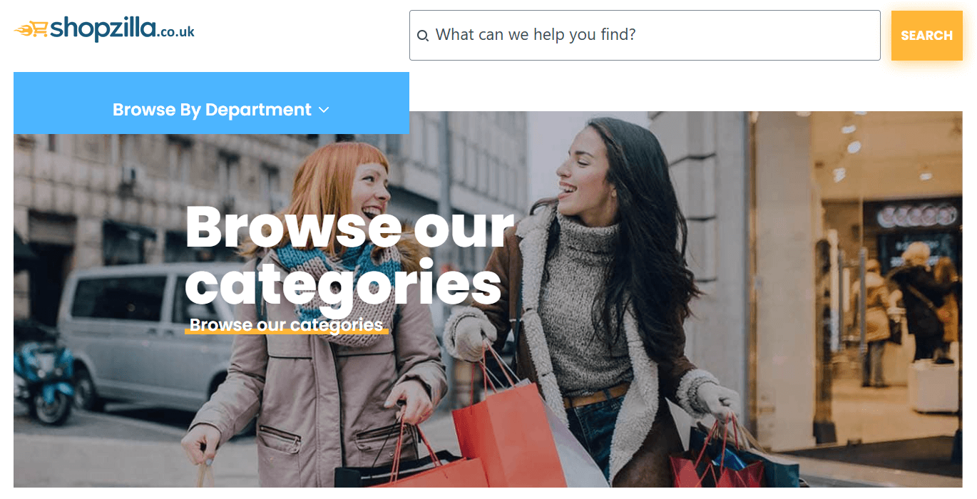 Shopzilla.co.uk Hauptseiten-Oberfläche